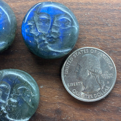 Labradorite Carving - Sun Moon Face - Flatback - Small