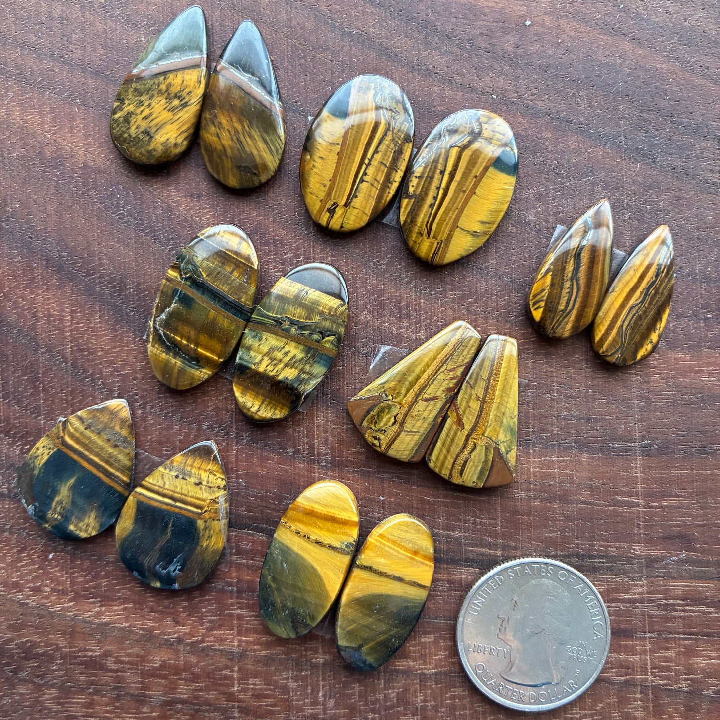 Cabochon Pair - Tiger eye - Oval - Teardrop
