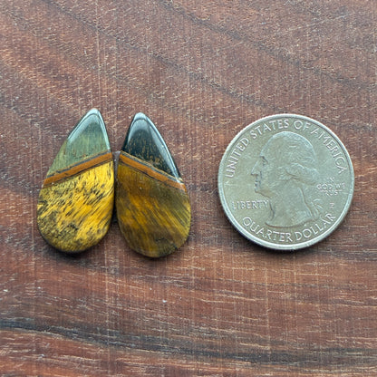 Cabochon Pair - Tiger eye - Oval - Teardrop