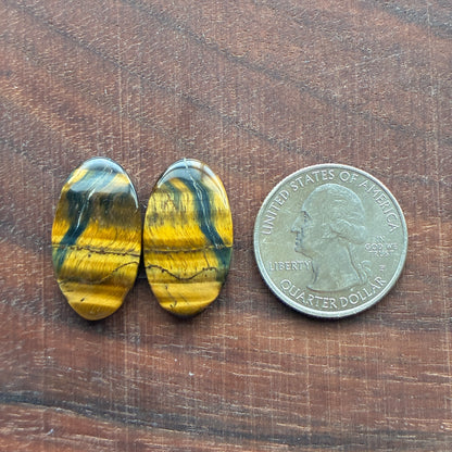 Cabochon Pair - Tiger eye - Oval - Teardrop