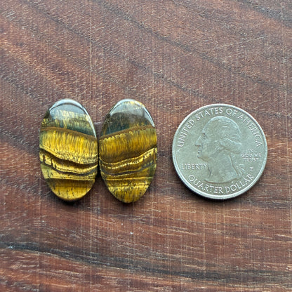 Cabochon Pair - Tiger eye - Oval - Teardrop