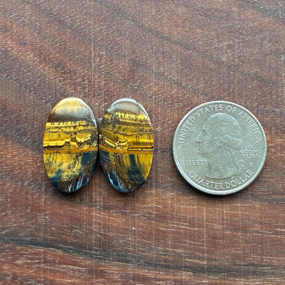 Cabochon Pair - Tiger eye - Oval - Teardrop