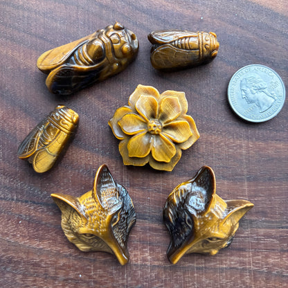 Tiger eye Carving - Flower - Cicada - Fox