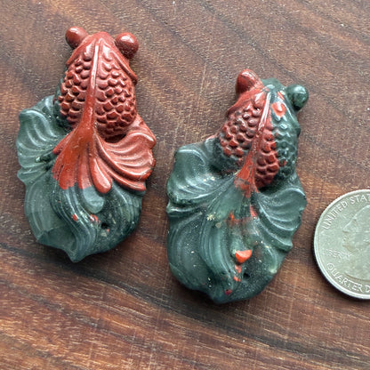 African Bloodstone - Goldfish Carving - Flatback