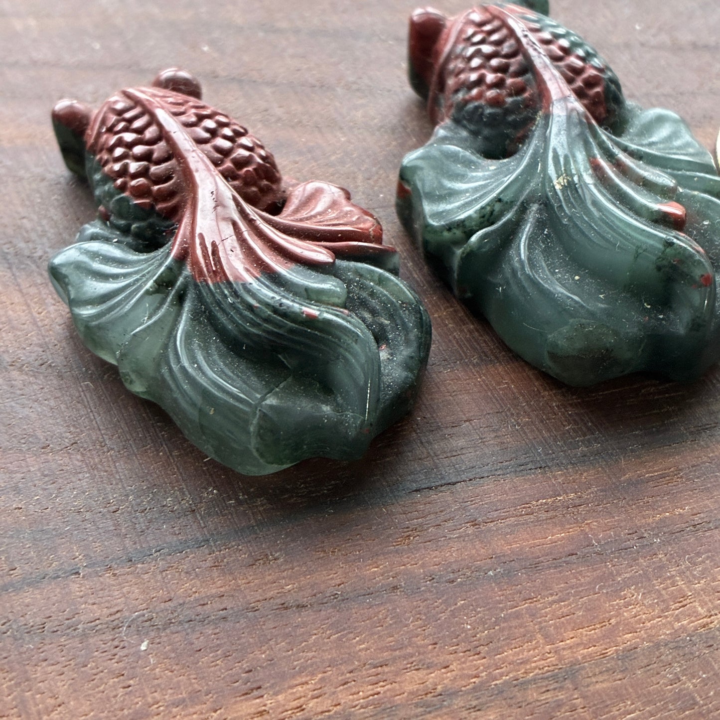 African Bloodstone - Goldfish Carving - Flatback