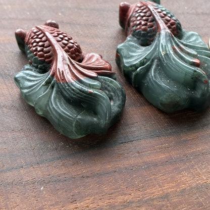 African Bloodstone - Goldfish Carving - Flatback