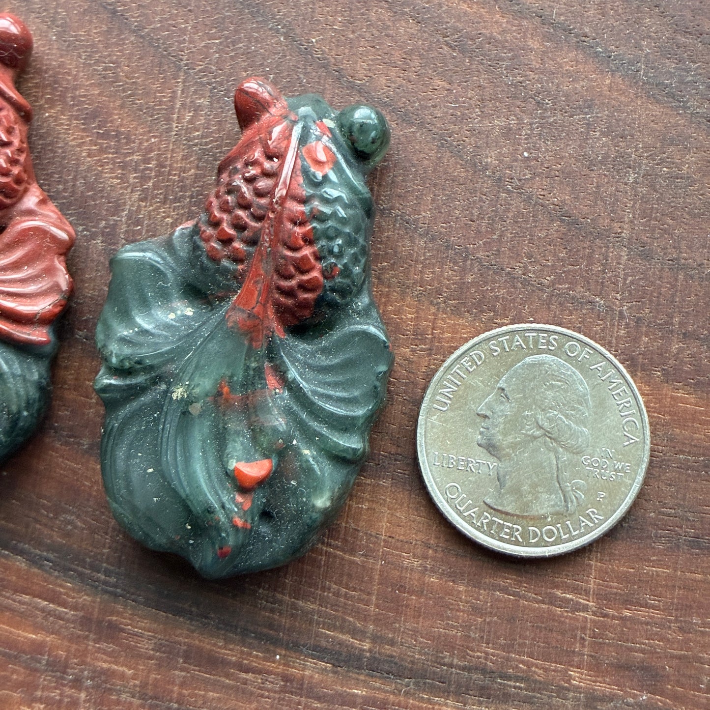 African Bloodstone - Goldfish Carving - Flatback