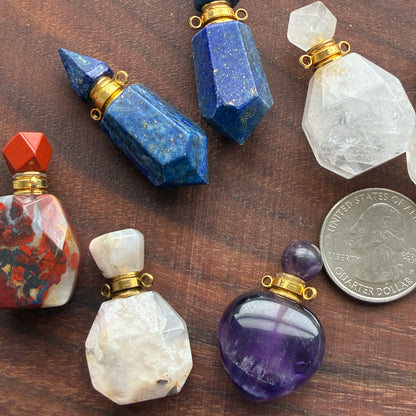 Mini Perfume Bottle - Lapis Lazuli - Clear Quartz - Amethyst - Red Jasper - Flower Agate