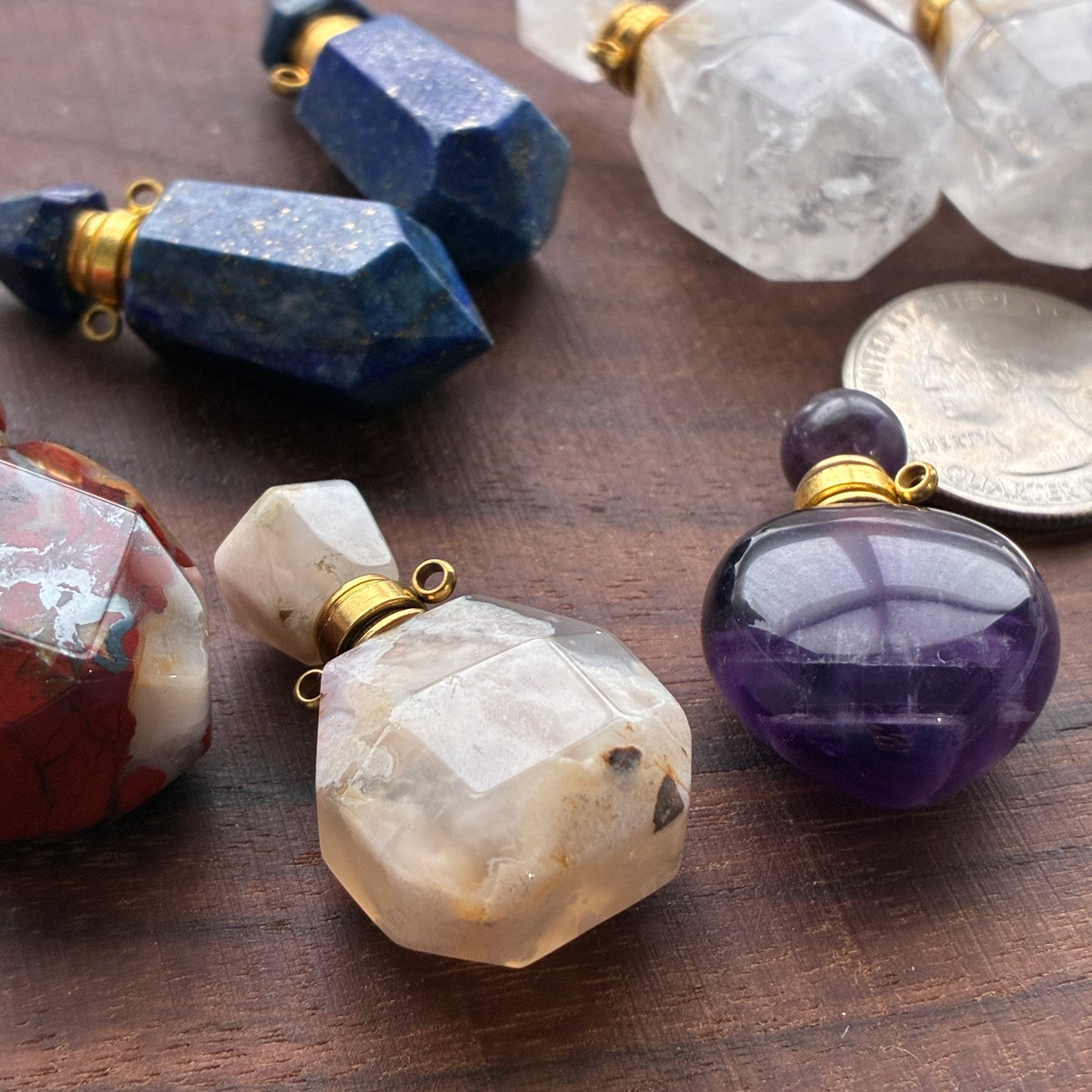 Mini Perfume Bottle - Lapis Lazuli - Clear Quartz - Amethyst - Red Jasper - Flower Agate