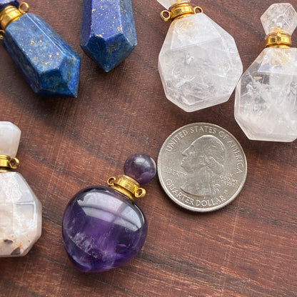 Mini Perfume Bottle - Lapis Lazuli - Clear Quartz - Amethyst - Red Jasper - Flower Agate