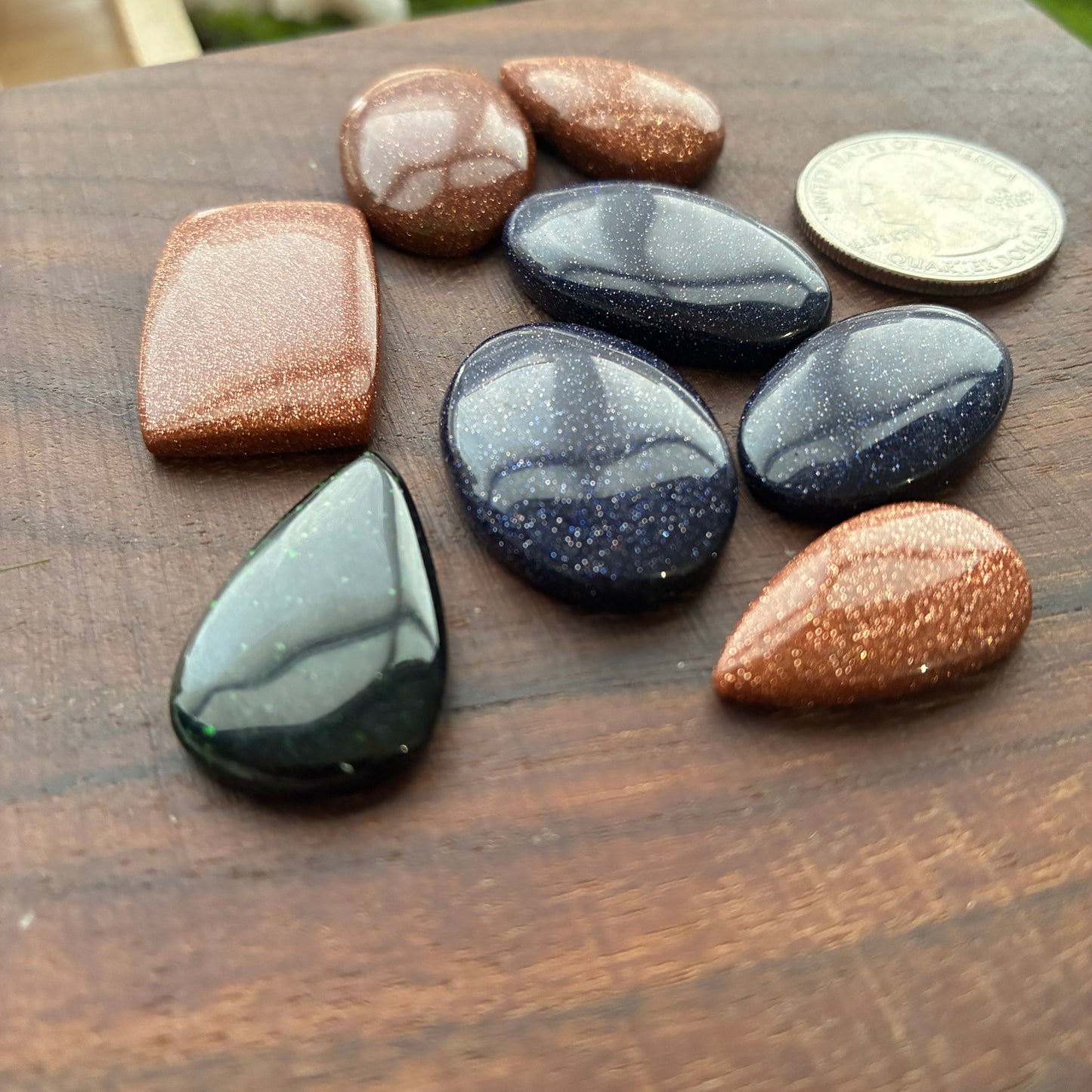 Sandstone Cabochon - Gold - Blue - Green