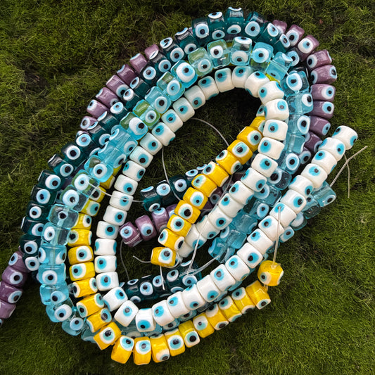 Glass Bead Strand - Evil eye - Flat Rondelle - Round