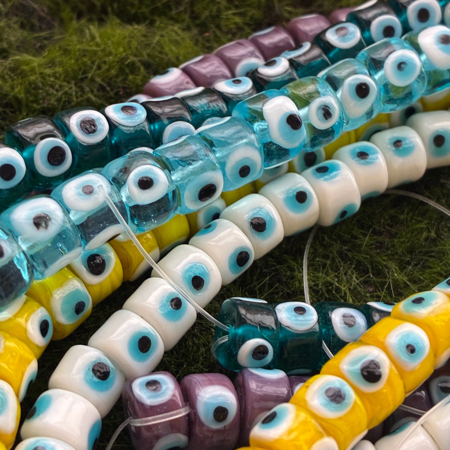 Glass Bead Strand - Evil eye - Flat Rondelle - Round