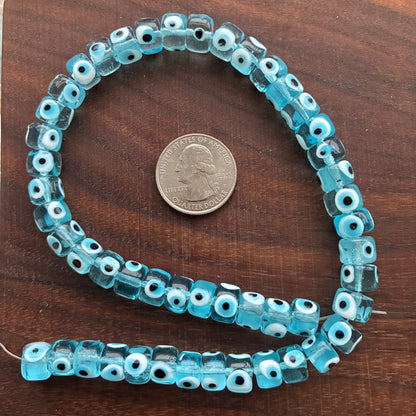 Glass Bead Strand - Evil eye - Flat Rondelle - Round