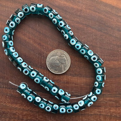 Glass Bead Strand - Evil eye - Flat Rondelle - Round