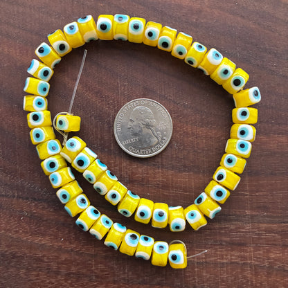 Glass Bead Strand - Evil eye - Flat Rondelle - Round