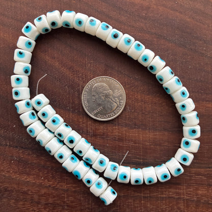 Glass Bead Strand - Evil eye - Flat Rondelle - Round