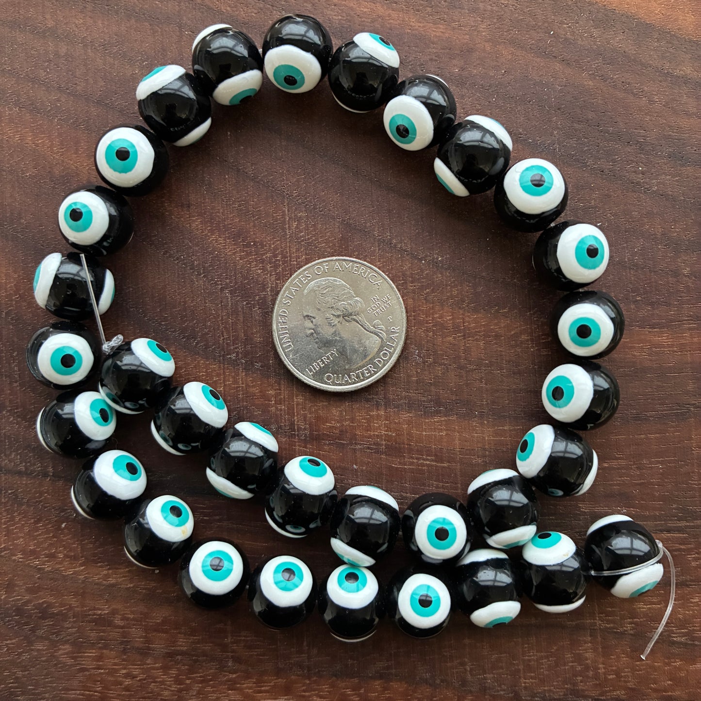 Glass Bead Strand - Evil eye - Flat Rondelle - Round