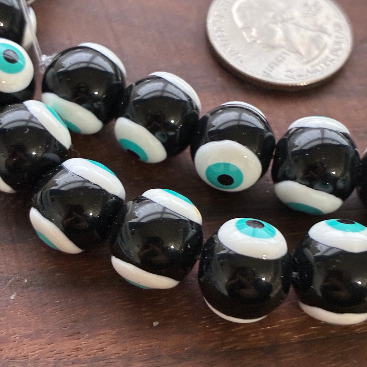 Glass Bead Strand - Evil eye - Flat Rondelle - Round