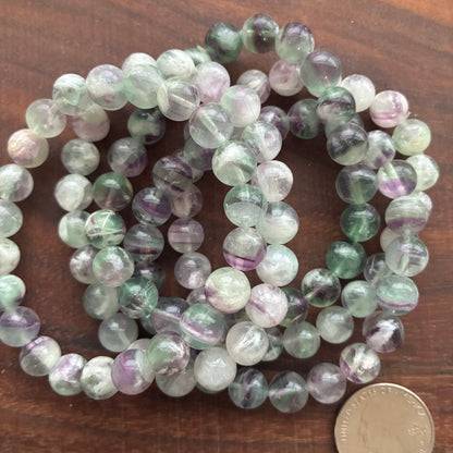 Snowflake Feather Fluorite 9mm Bead Bracelet