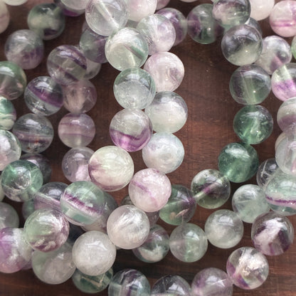 Snowflake Feather Fluorite 9mm Bead Bracelet