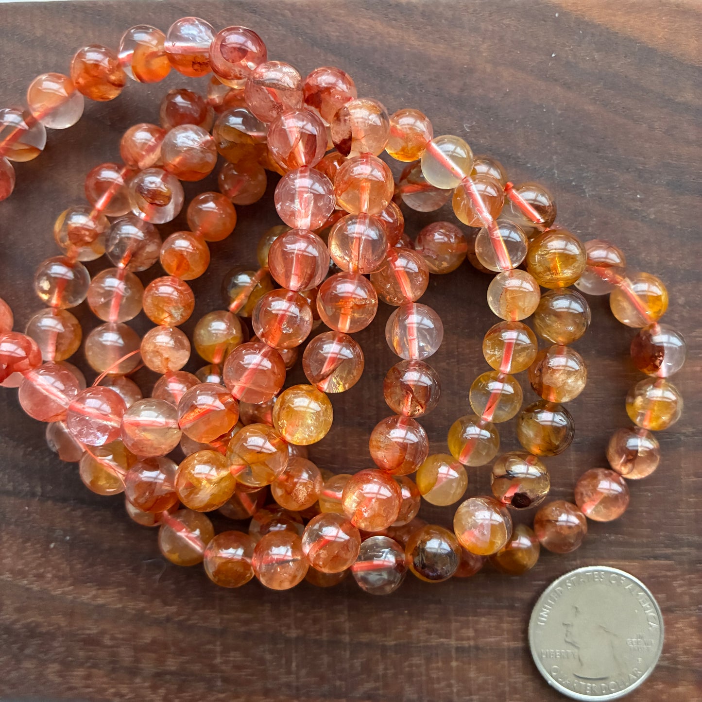 Fire Quartz 9mm Bead Bracelet (Hematoid Quartz)