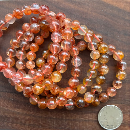 Fire Quartz 9mm Bead Bracelet (Hematoid Quartz)