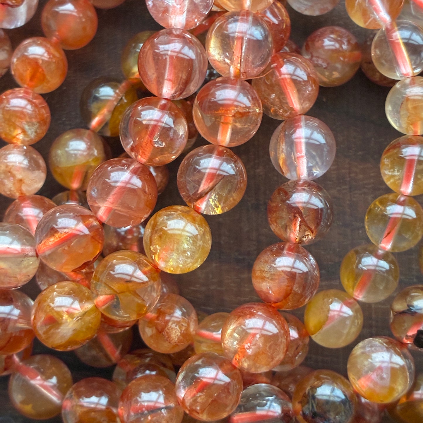 Fire Quartz 9mm Bead Bracelet (Hematoid Quartz)