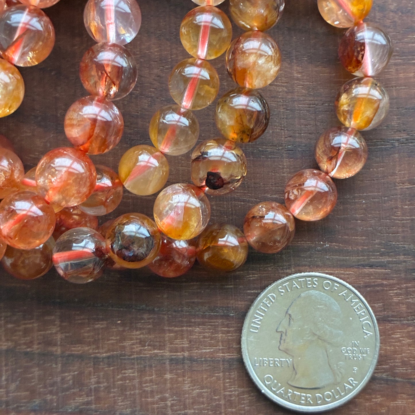 Fire Quartz 9mm Bead Bracelet (Hematoid Quartz)