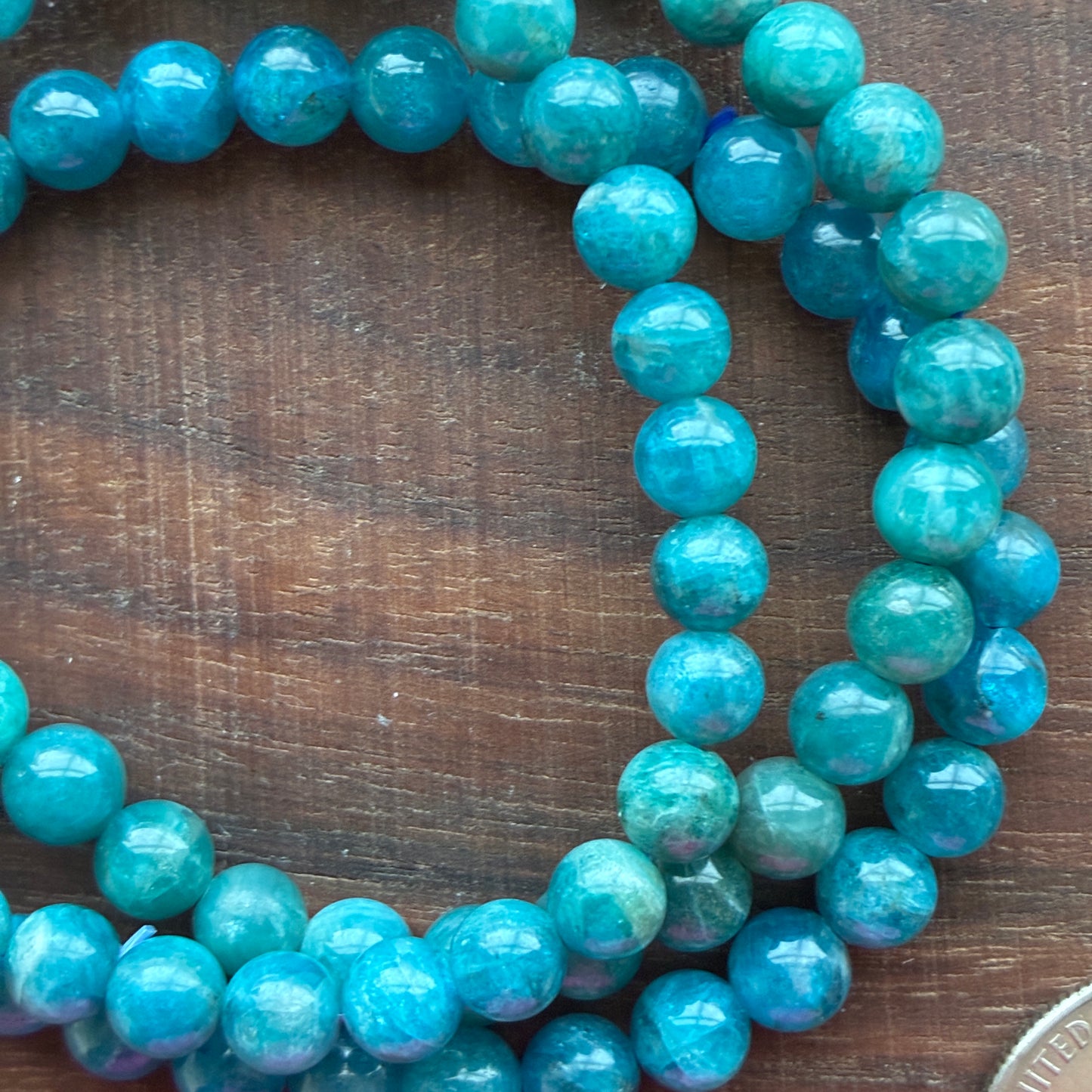 Blue Apatite 6.5mm Bead Bracelet