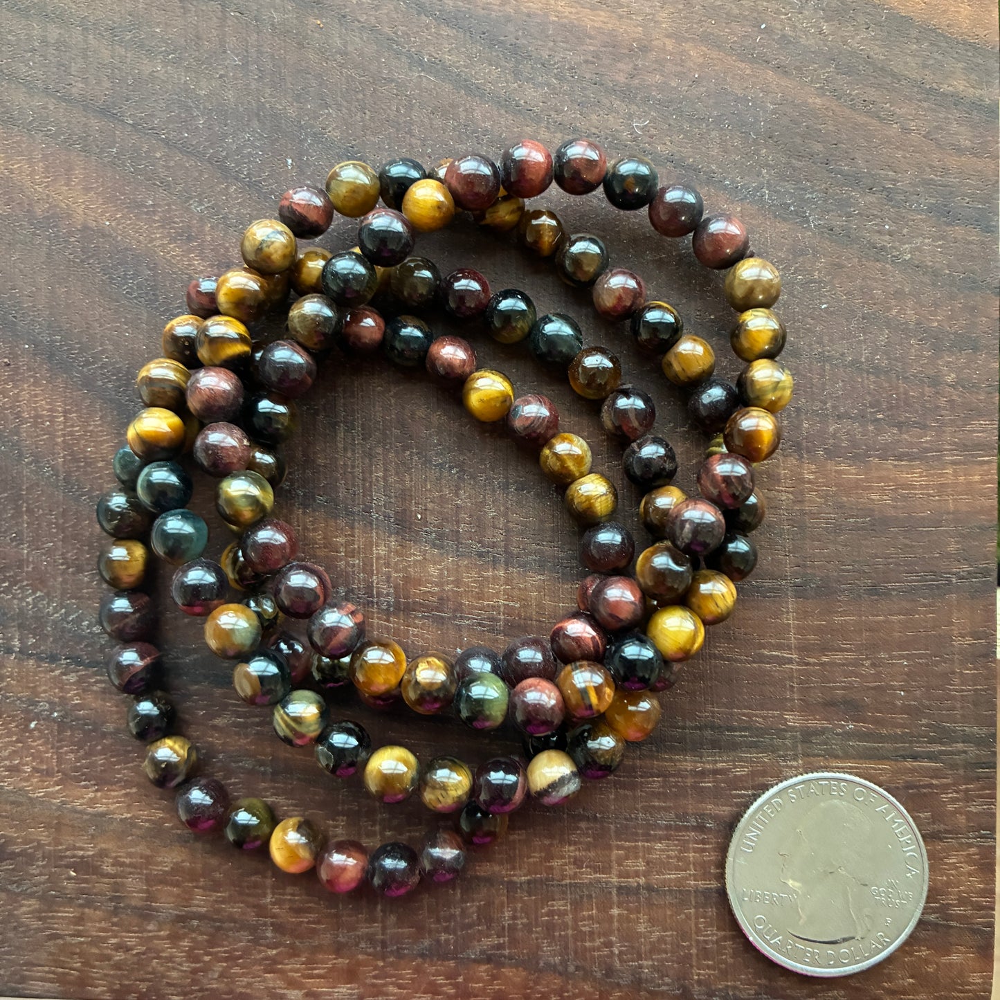 Tri-color Tiger Eye 6mm Bead Bracelet