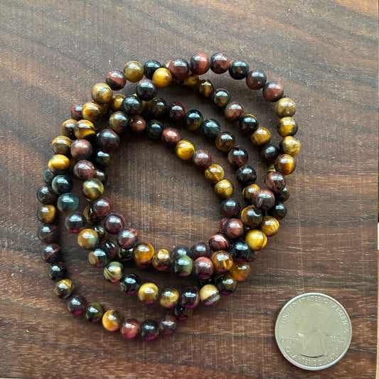 Tri-color Tiger Eye 6mm Bead Bracelet