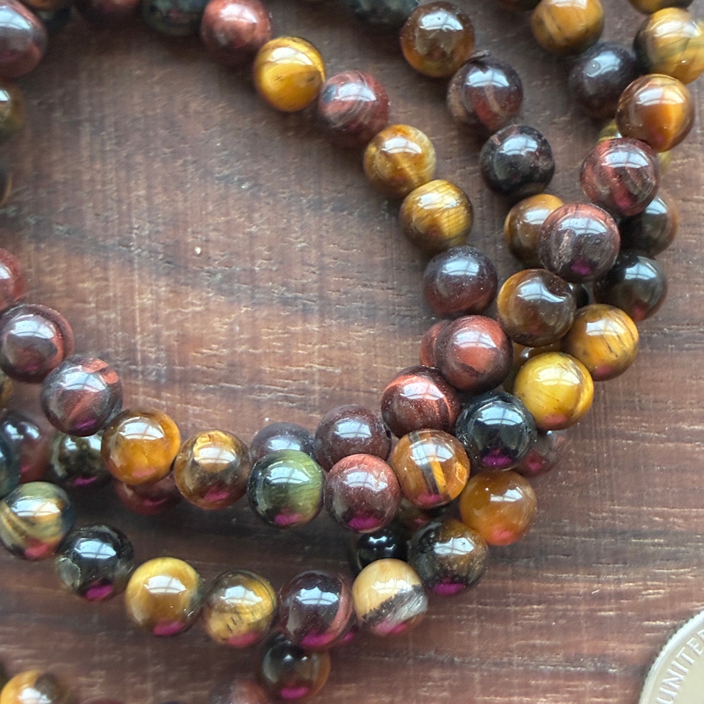 Tri-color Tiger Eye 6mm Bead Bracelet