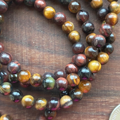 Tri-color Tiger Eye 6mm Bead Bracelet