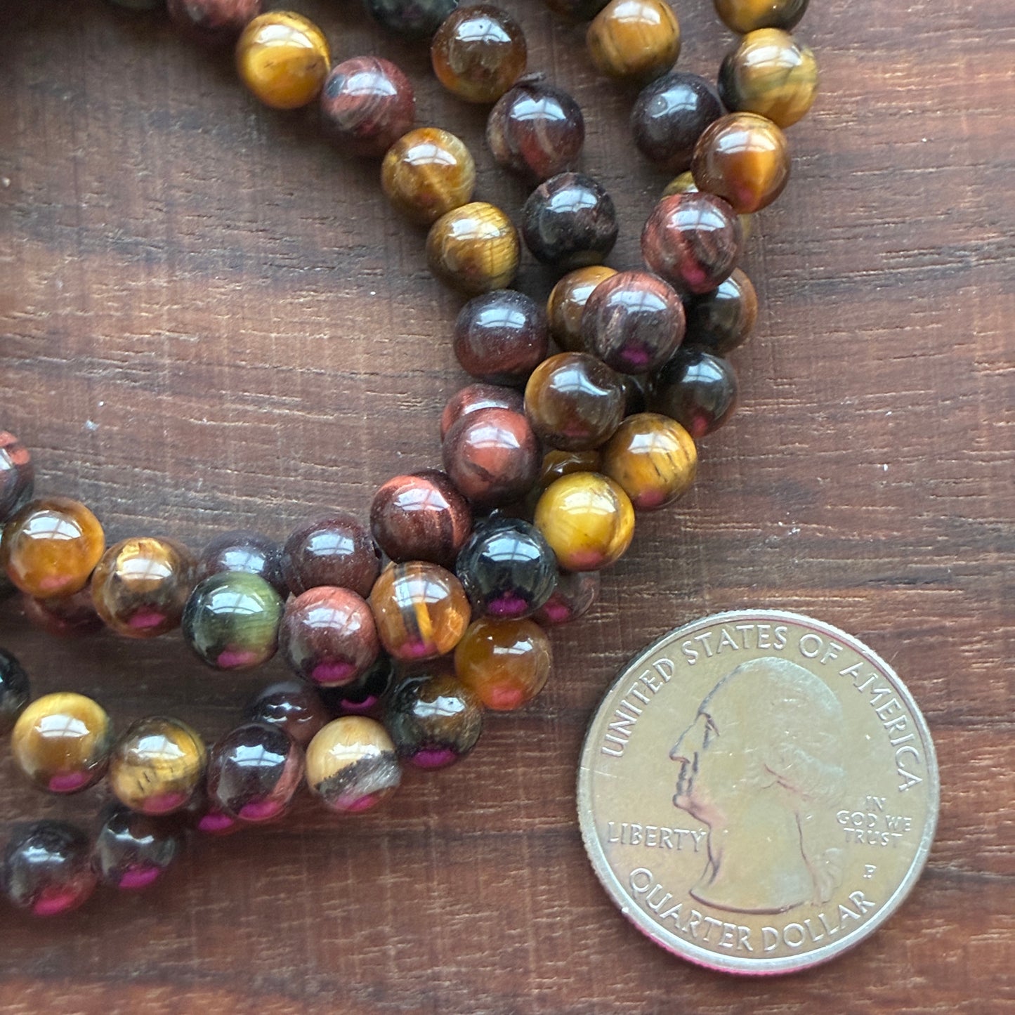 Tri-color Tiger Eye 6mm Bead Bracelet