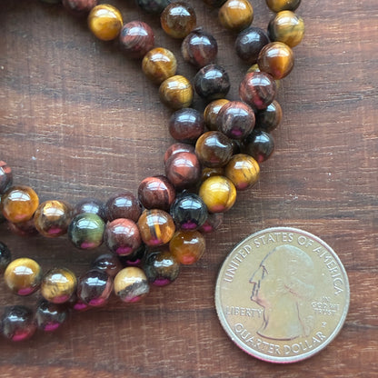 Tri-color Tiger Eye 6mm Bead Bracelet