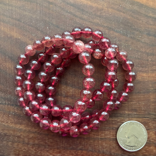 Red Strawberry Quartz 8mm Bead Bracelet