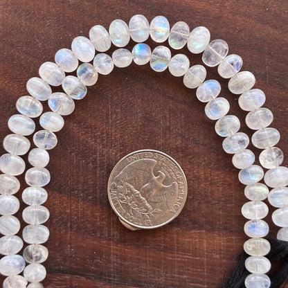 8 inch Moonstone Oval Bead Strand 6x8mm (Side hole)
