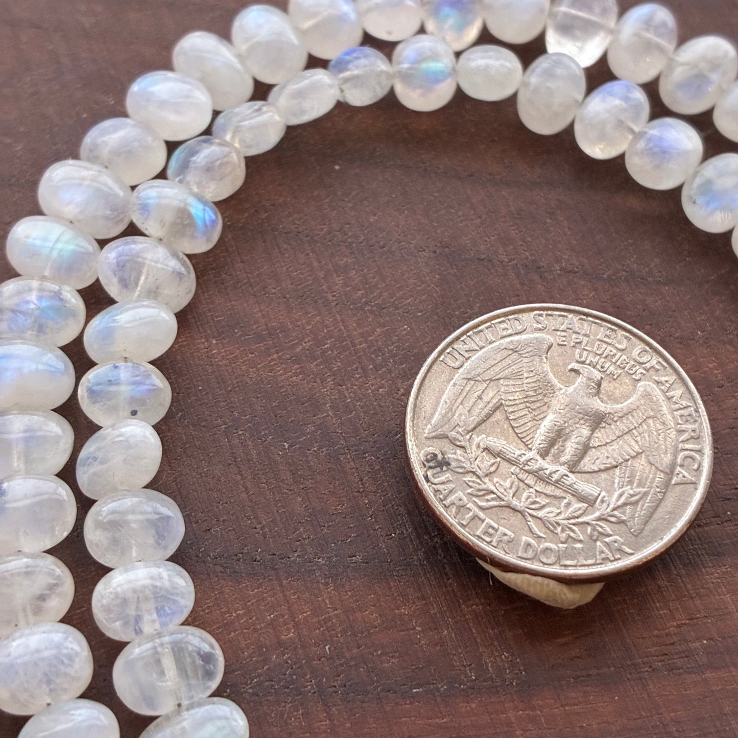 8 inch Moonstone Oval Bead Strand 6x8mm (Side hole)