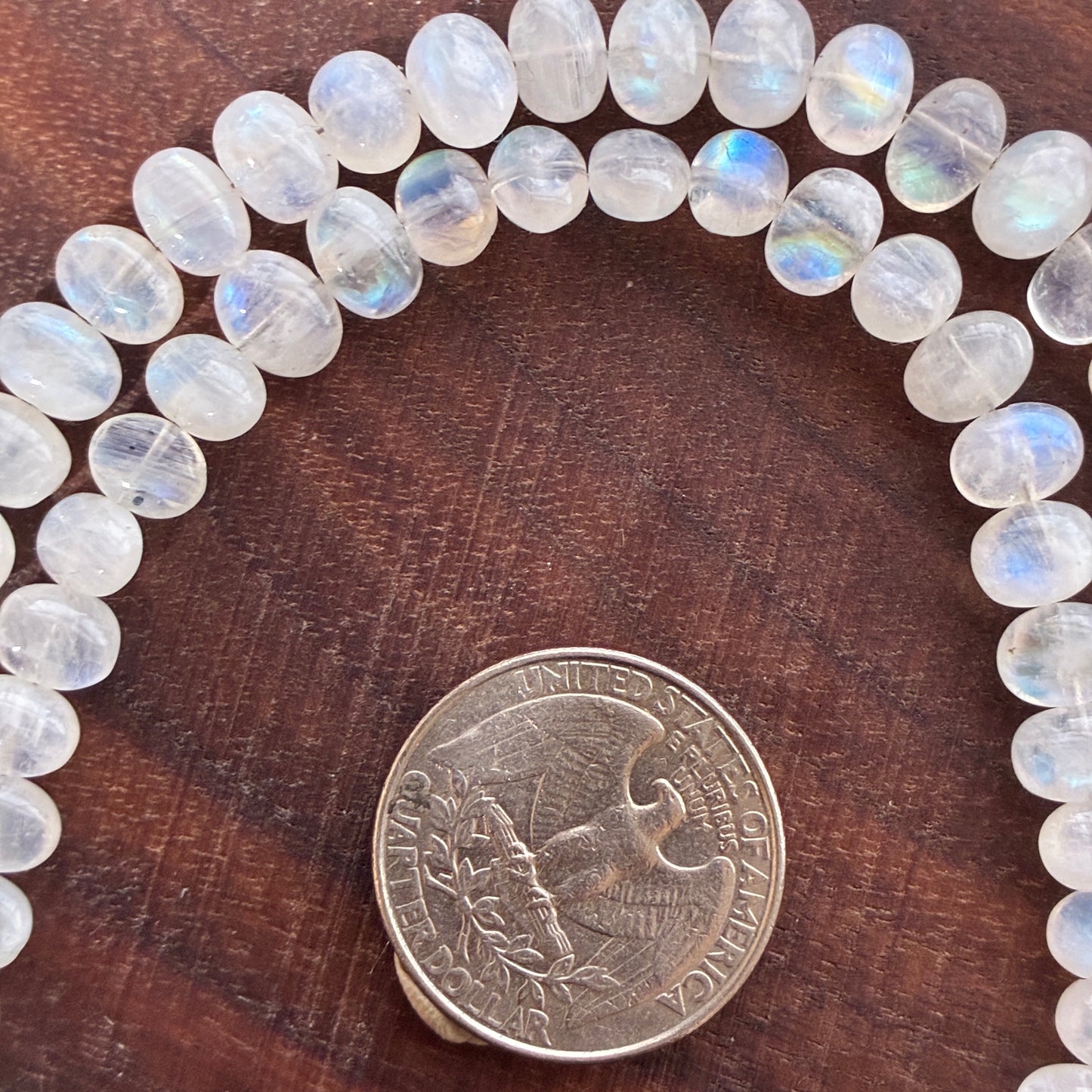 8 inch Moonstone Oval Bead Strand 6x8mm (Side hole)