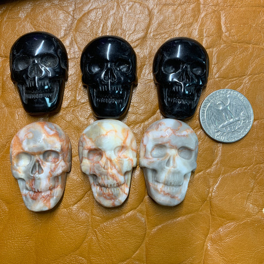 Skull Cabochon - Obsidian - Red Spiderweb