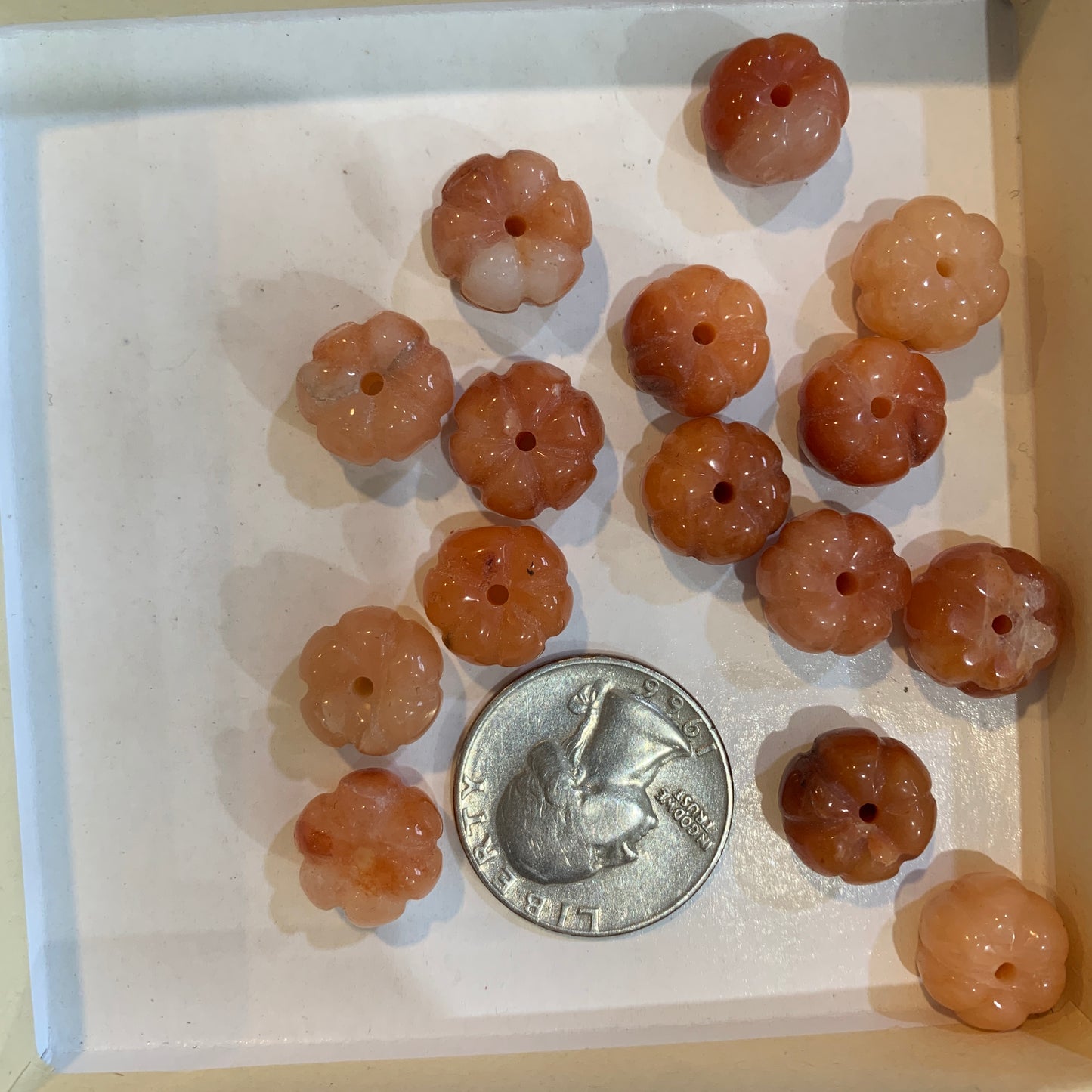 Loose Bead - Pumpkin - Aquamarine - Red Jasper - Agate