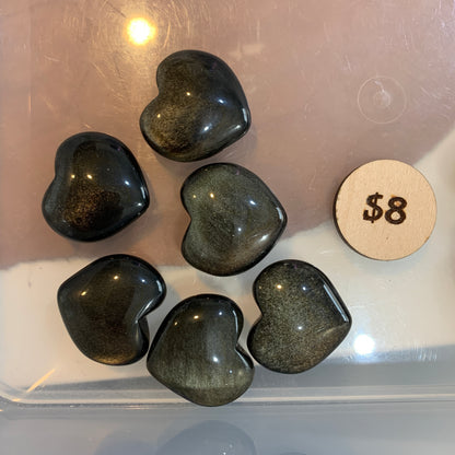 Puffy Heart - Gold Obsidian - Rainbow Obsidian