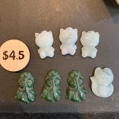IN STOCK - Jade - Bead - Carving - Kitty - Fish - Fox