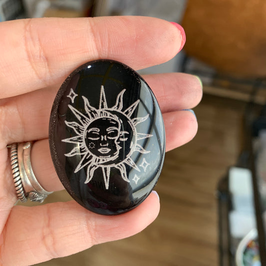 Engraved Glass Cab - Made to order - Moon and Sun