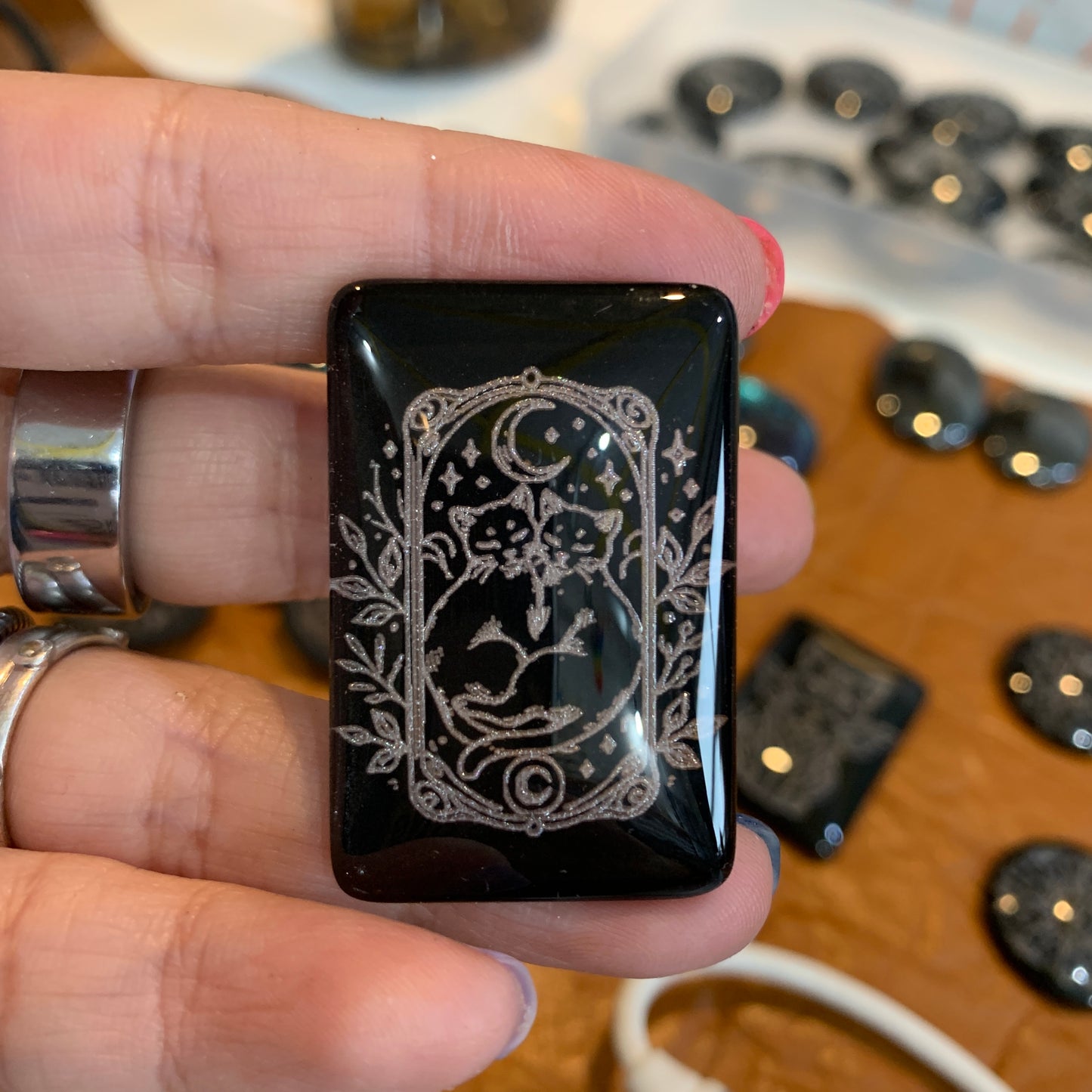 Engraved Glass Cab - Made to order - Double Cat