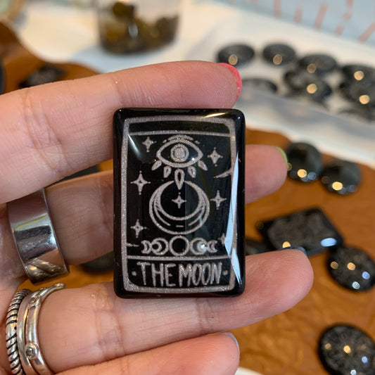 Engraved Glass Cab - Made to order - Moon Tarot