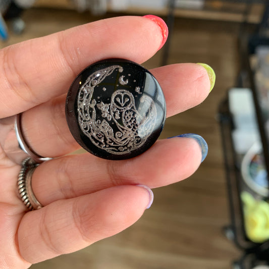 Engraved Glass Cab - Made to order - Owl Moon