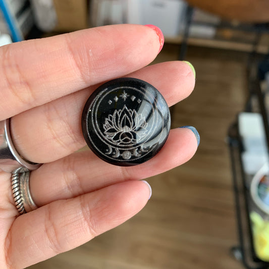 Engraved Glass Cabochon - Made to order - Lotus Moon Phase