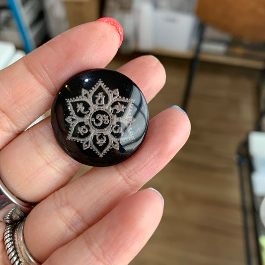 Engraved Glass Cabochon - Made to order -Mandala Om